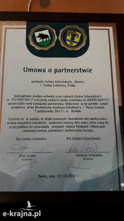 Umowa pomiędzy Łobżenicą i Schrecksbach