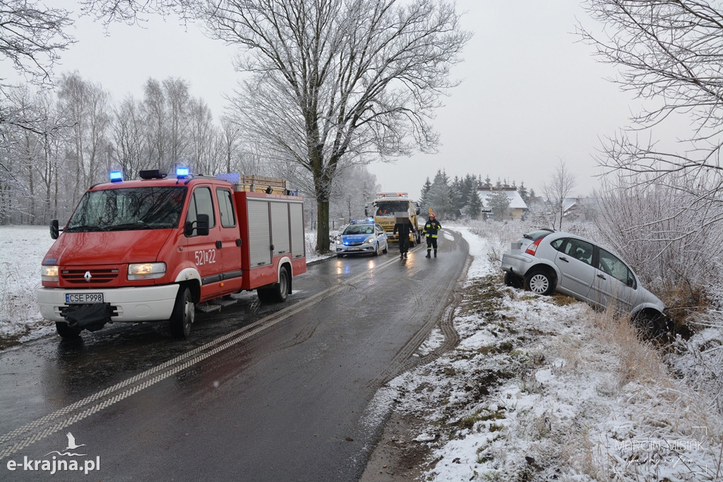Citroen wpadł do rowu
