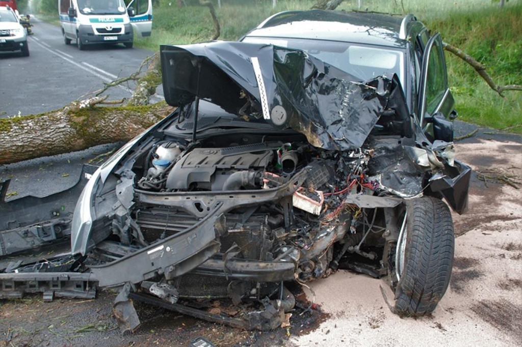 Osobowa skoda uderzyła w drzewo