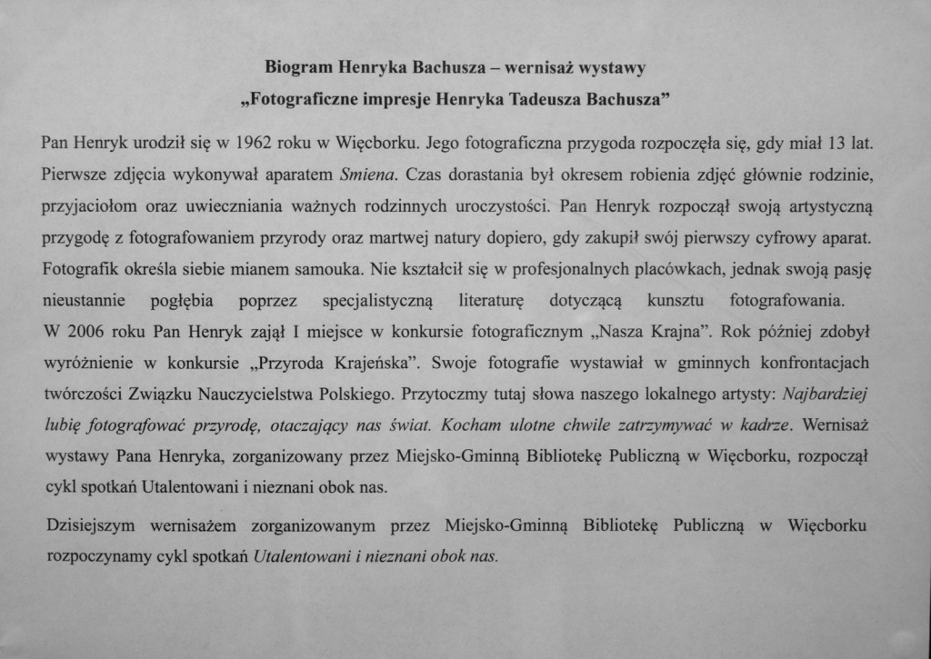 Wernisaż fotografii Henryka Tadeusza Bachusza