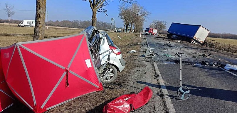 Kujawsko-pomorskie: Czołowe zderzenie osobowego Renault z ciągnikiem siodłowym Sca