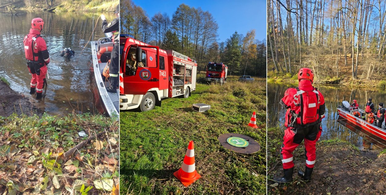 Poszukiwania wędkarza na rzece Gwda - fot. KP PSP Złotów