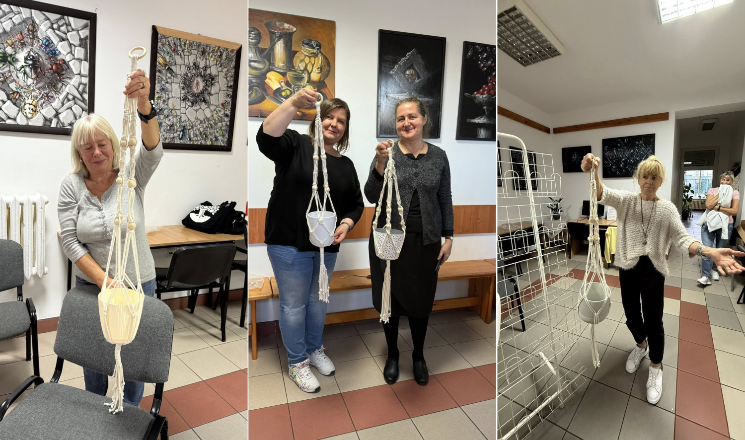 Makramowe kwietniki w Bibliotece Pedagogicznej w Człuchowie - fot. Biblioteka Pedagogiczna Człuchów