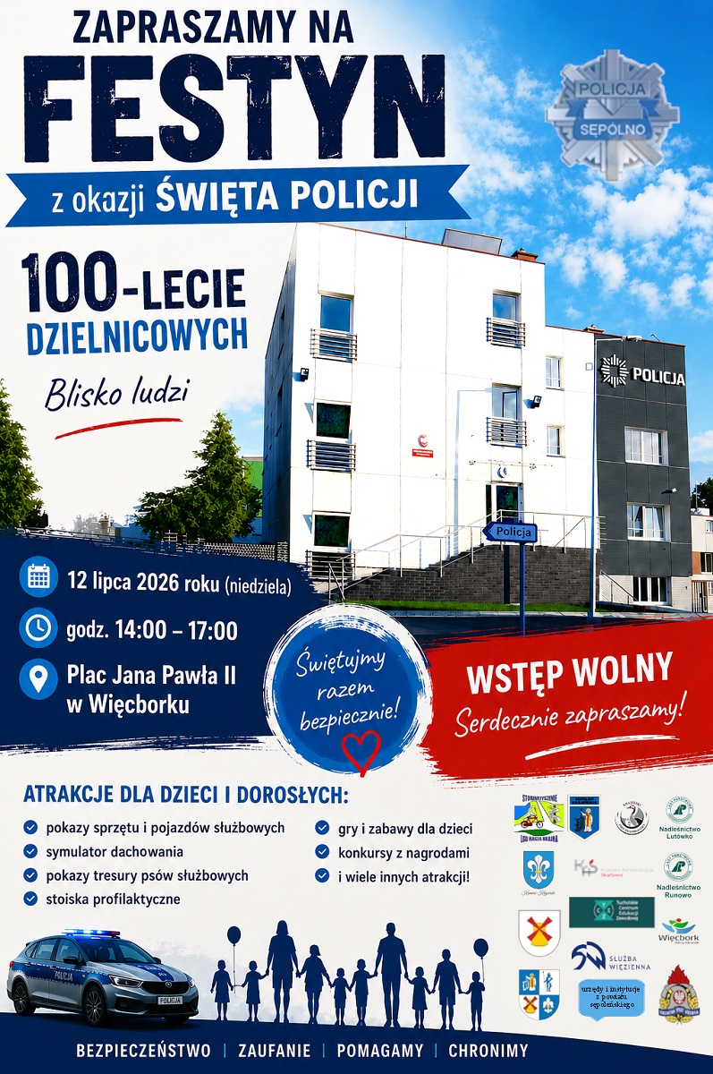 Więcbork Festyn z okazji obchodów Święta Policji - świętuj z policjantami 100-lecie dzielnicowych