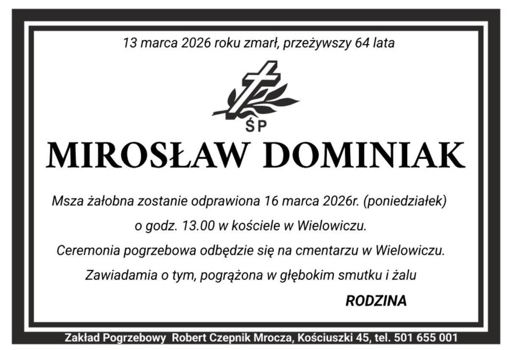 Zmarł Mirosław Dominiak - Radny Rady Gminy Sośno i długoletni Sołtys wsi Przepałkowo