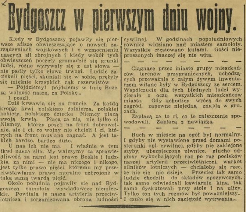 Dziennik Bydgoski, 1 września 1939
