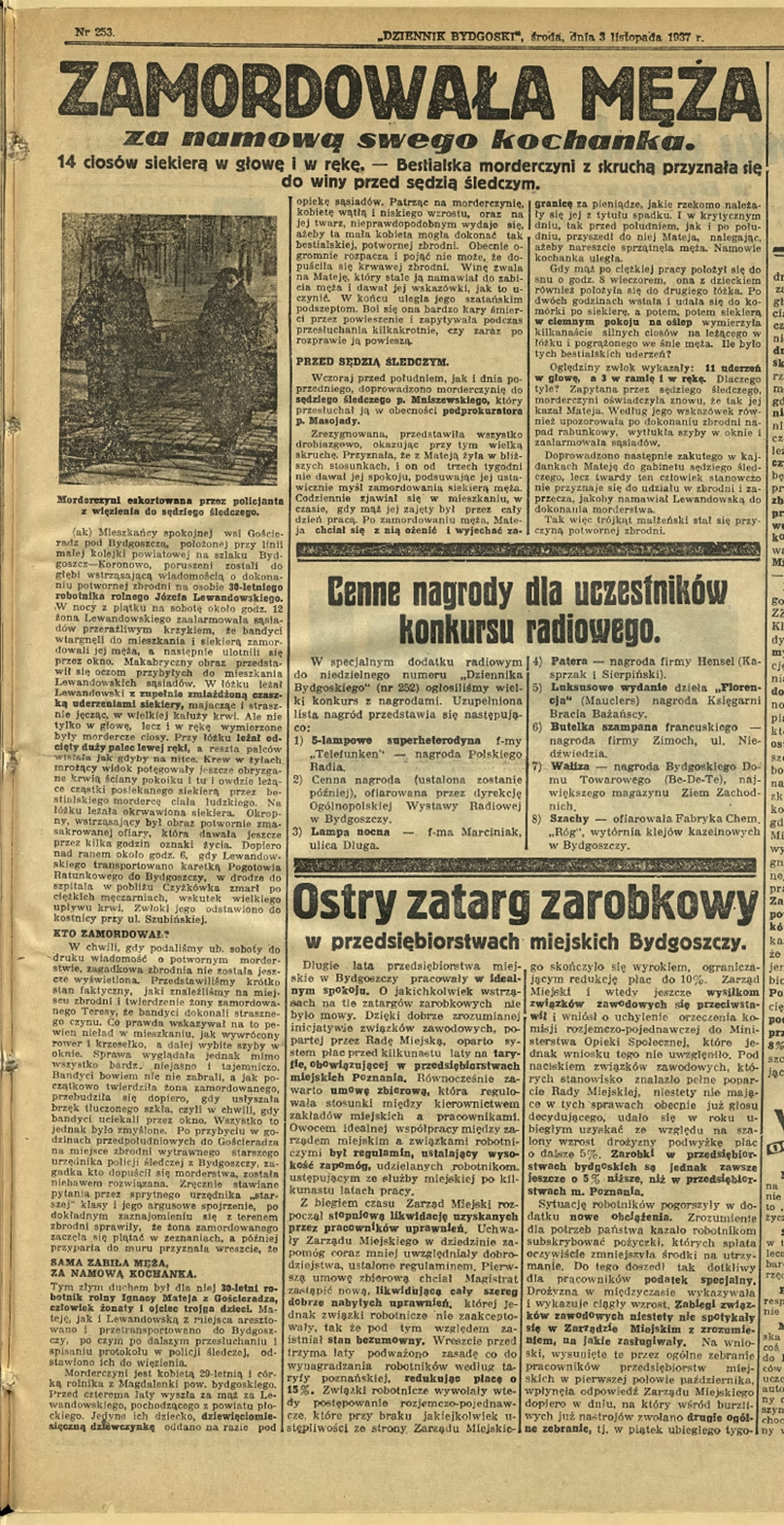 Dziennik Bydgoski, 3 listopada 1937, źródło: Kujawsko-Pomorska Biblioteka Cyfrowa